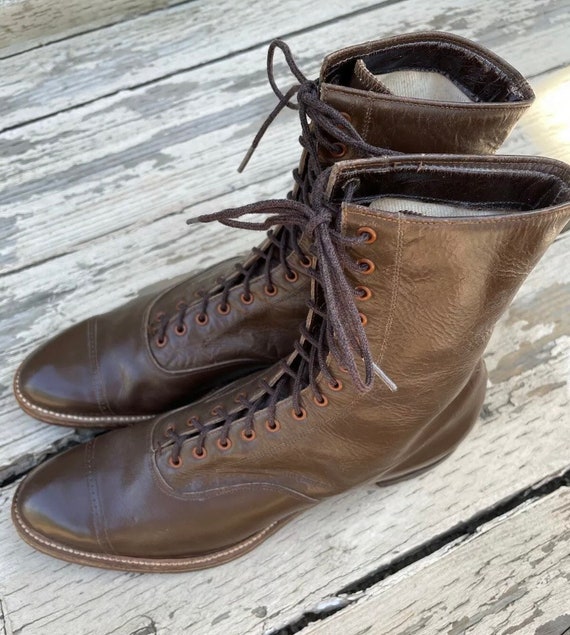 1910s Edwardian True Antique Boots Medium Brown L… - image 1