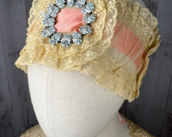 1900s-1910s Edwardian Straw HAT Black Velvet Ribbon Bow