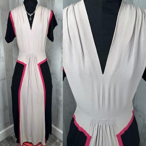 1930s Antique Gown Periwinkle w/Magenta Trim Vintage Dress XS/S