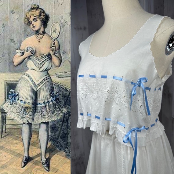 1910s True Edwardian Corset Cover Top White Cotton W 