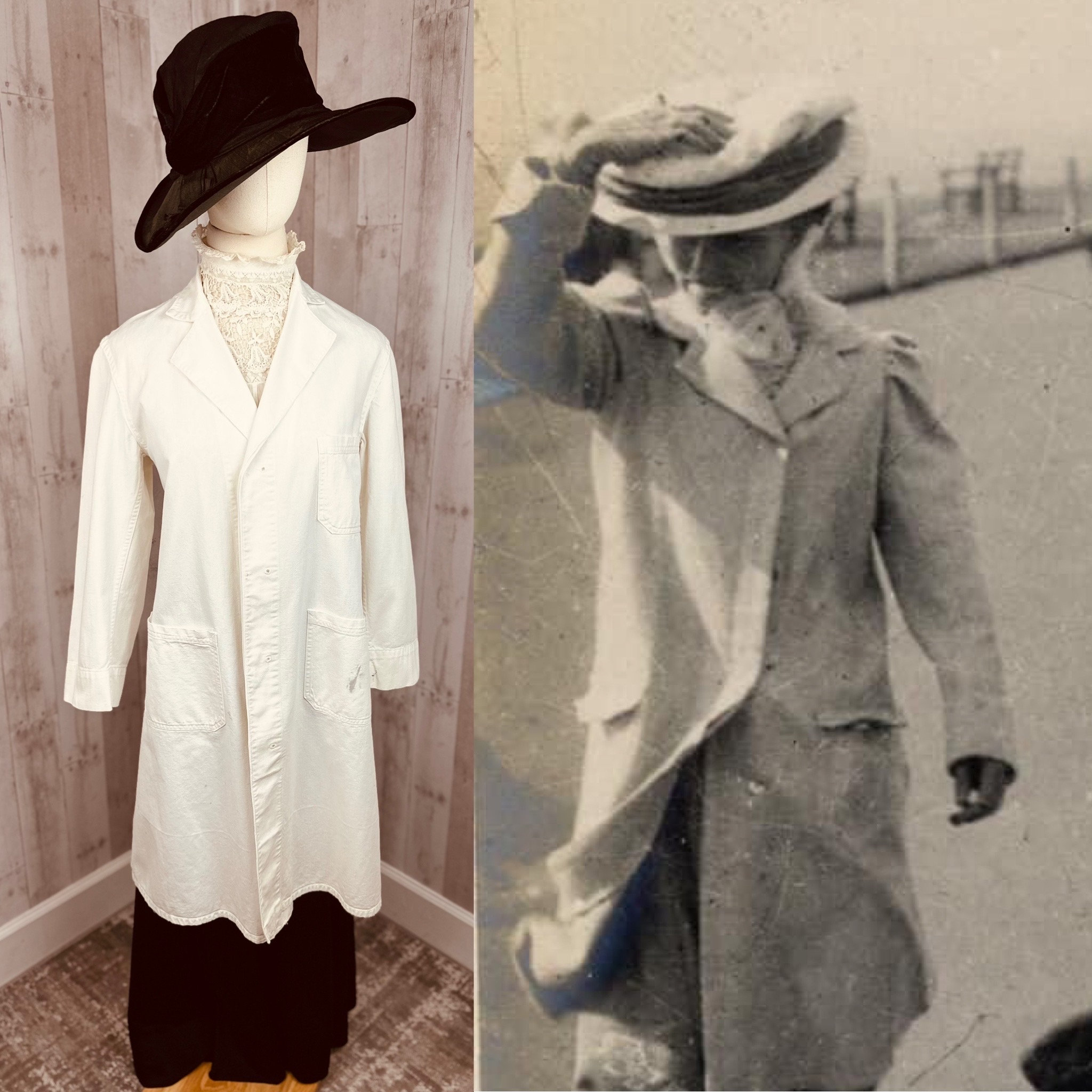 1910s Edwardian Duster Overcoat-womens White Cotton Coat for Motoring ...