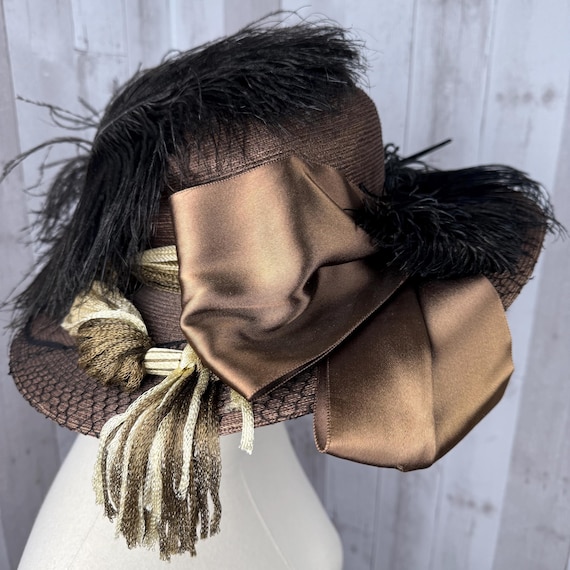 Antique c1908 EDWARDIAN GIBSON Girl Ostrich Plume Wide Brim Hat Antique Merry Widow Hat, Ostrich Plumes | Edwardian Elegance main image 4