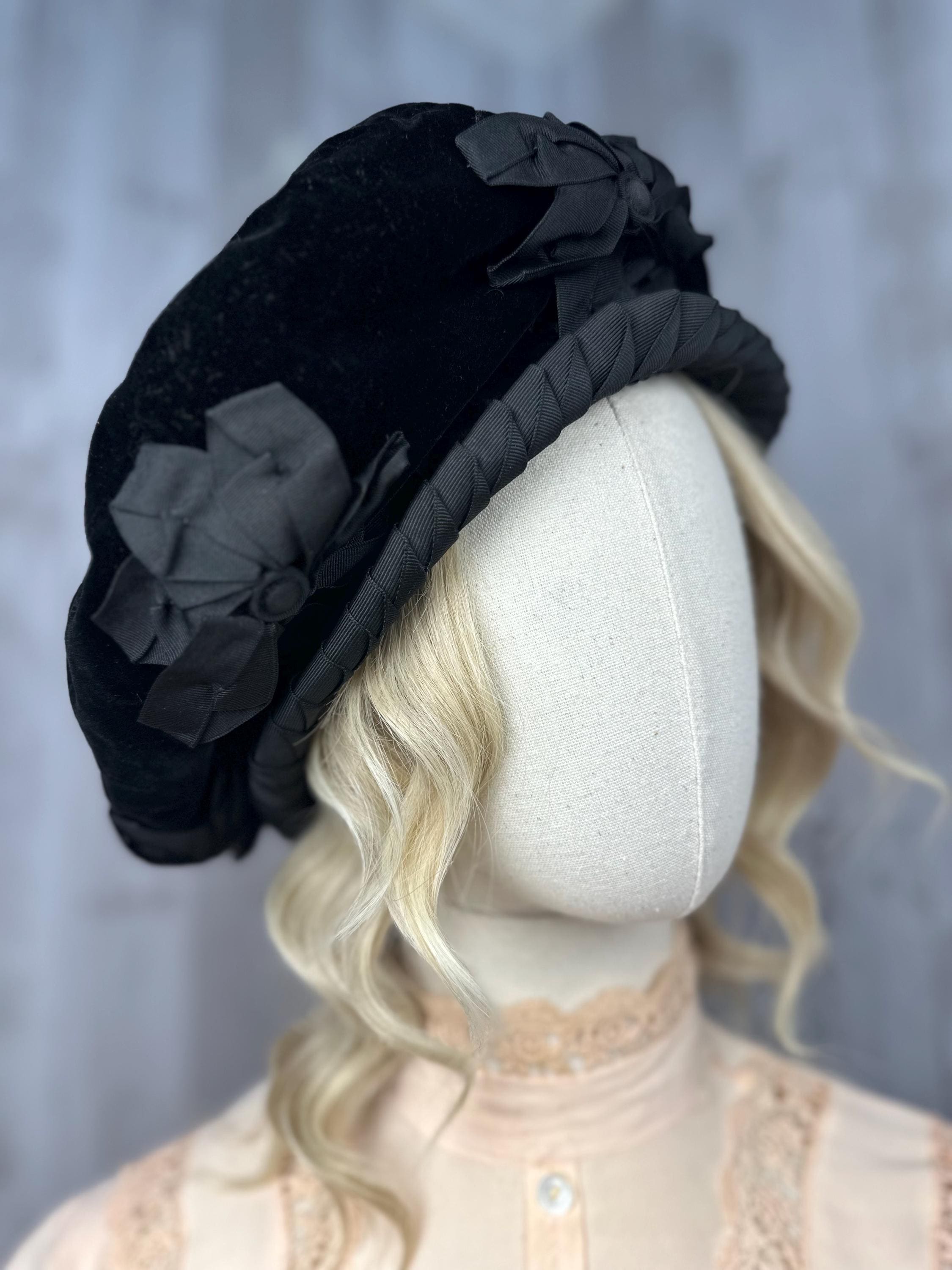 1910s Edwardian HAT Black Velvet Beret-1920s Flowers Rare! - Etsy