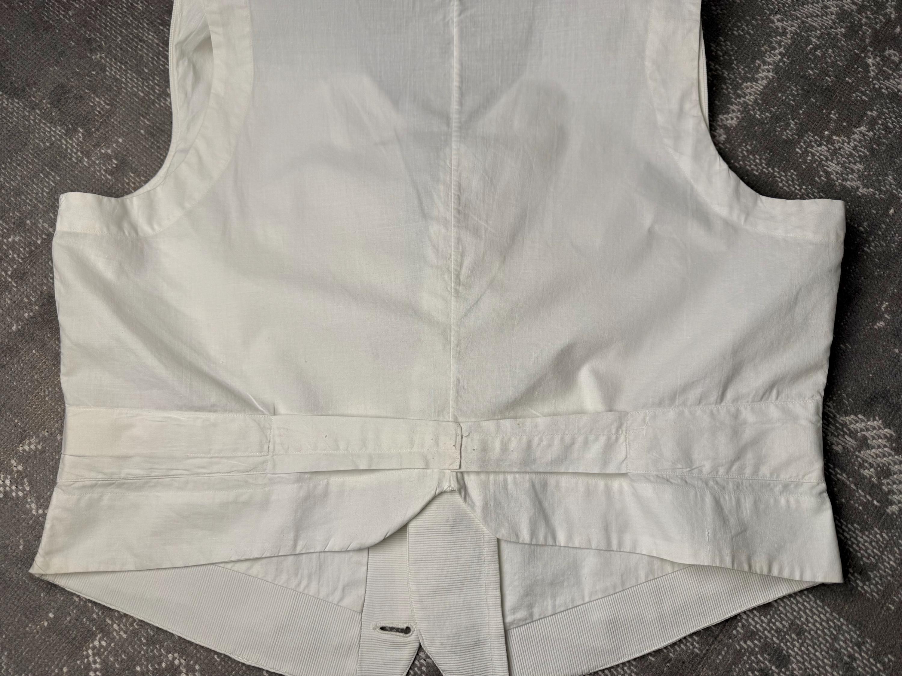 1910s Edwardian VEST Mens White Cotton Pique Tuxedo Walking Unisex