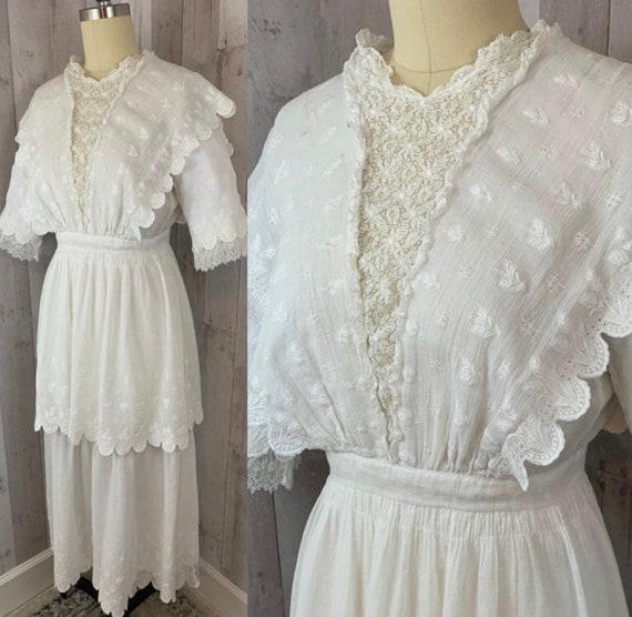 1910s Edwardian Dress~Sheer White Batiste Cotton … - image 1