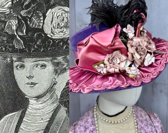 1850 年代のビクトリア朝の帽子スタイル ~ 紫のベルベットのつば