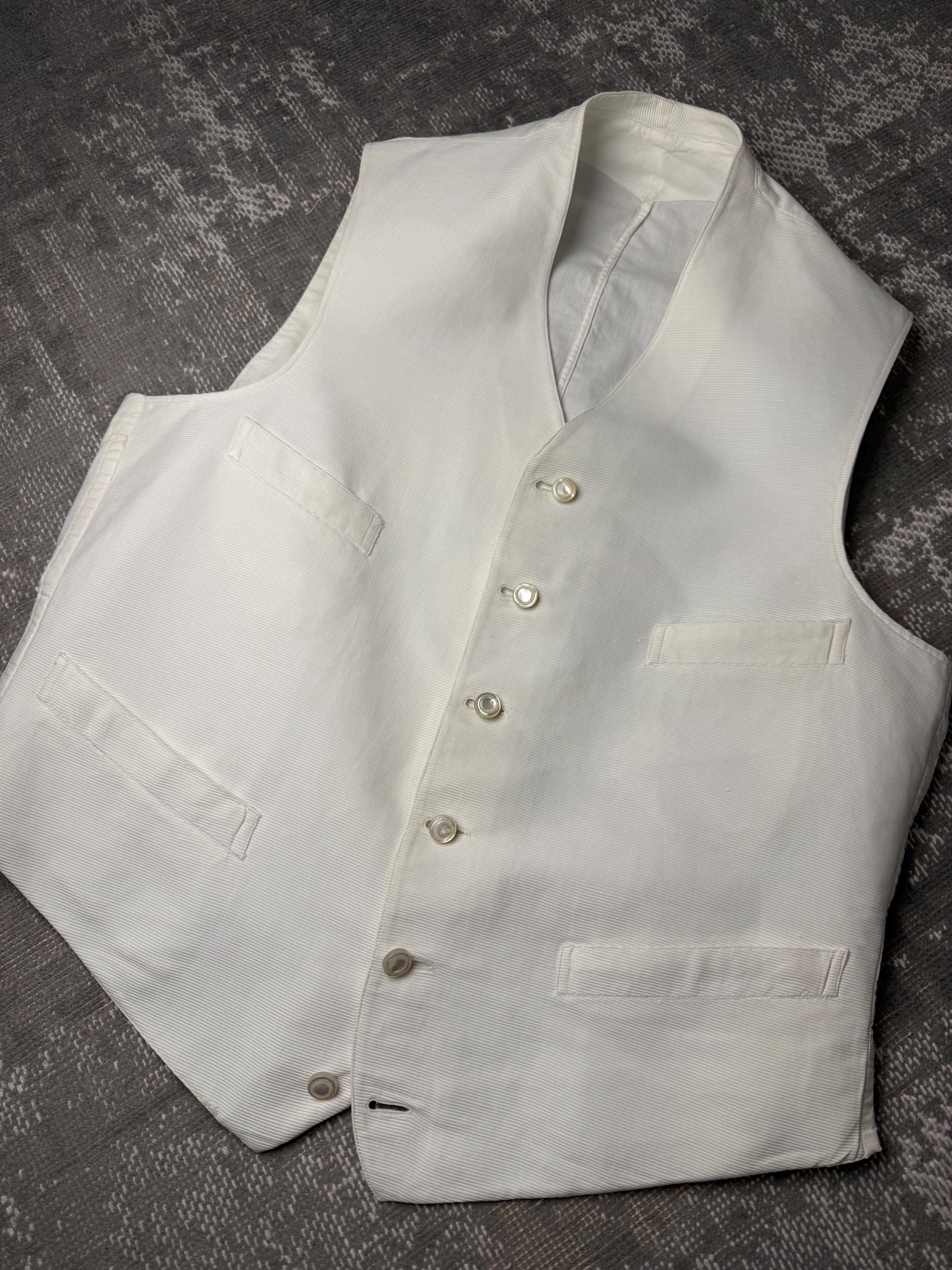 1910s Edwardian VEST Mens White Cotton Pique Tuxedo Walking Unisex