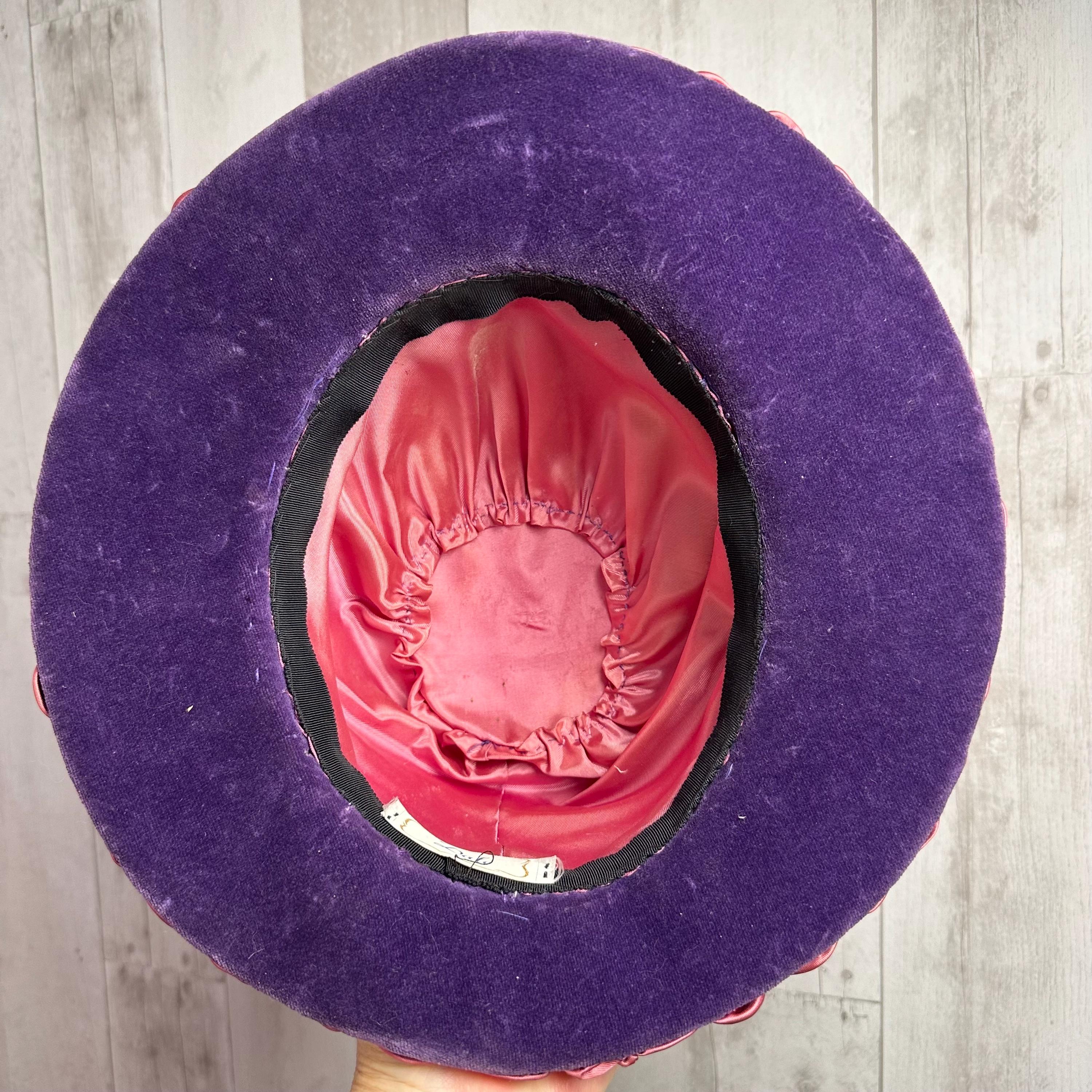 1970s Vintage Purple Velvet Hat RARE Ribbon Dressy Original 20 main image 2