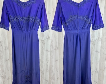 1910s Edwardian Dress Antique Deep Royal Purple Titanic Gown Embellished w/Soutache Appliqué ~ Small