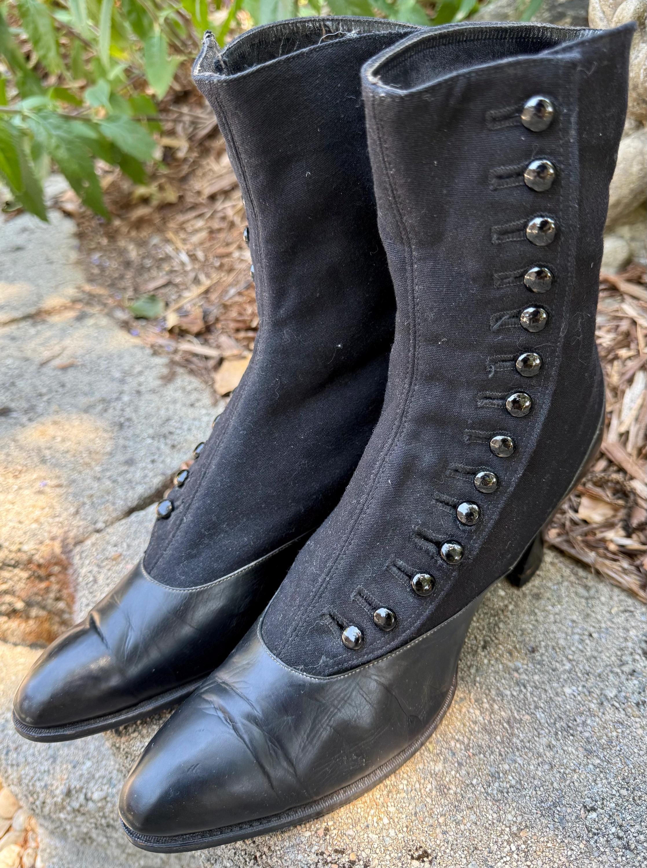 Antique 1890s Victorian Women’s Button Boots Black Leather & Black Suede Victorian Ladies BUTTON Boots - Etsy main image 4