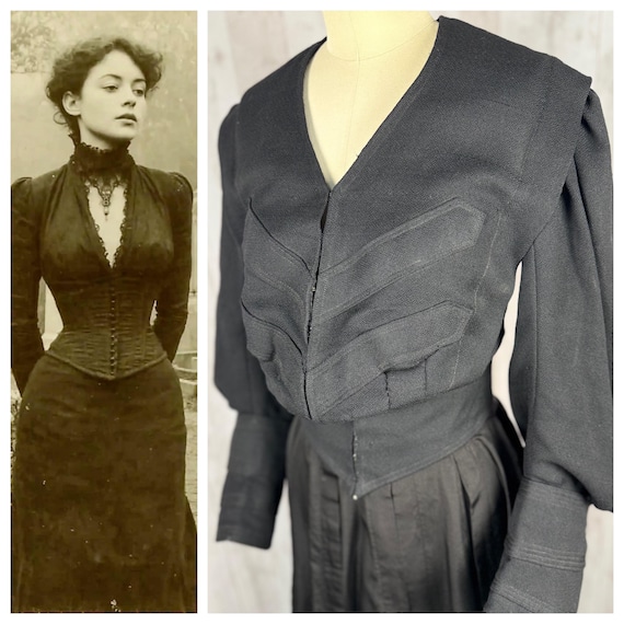 1800s Victorian Edwardian Inky Black Wool Pigeon … - image 1