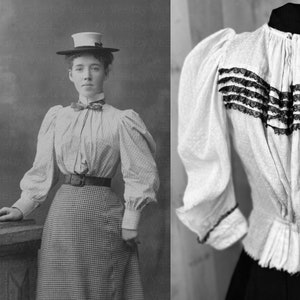 1890-1900s Victorian Waist Shirt - Sheer Pale Yellow Swiss Dot Lace Ruffles Blouse WOUNDED