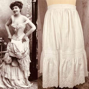 1910s Edwardian Petticoat~antique Tiered White Crisp Cotton