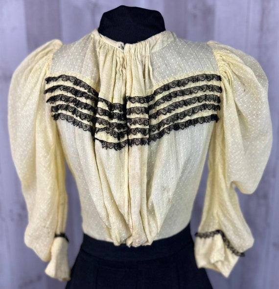 1890-1900s Victorian Waist Shirt - Sheer Pale Yellow Swiss 1890-1900s Victorian Waist Shirt - Sheer Pale Yellow Swiss