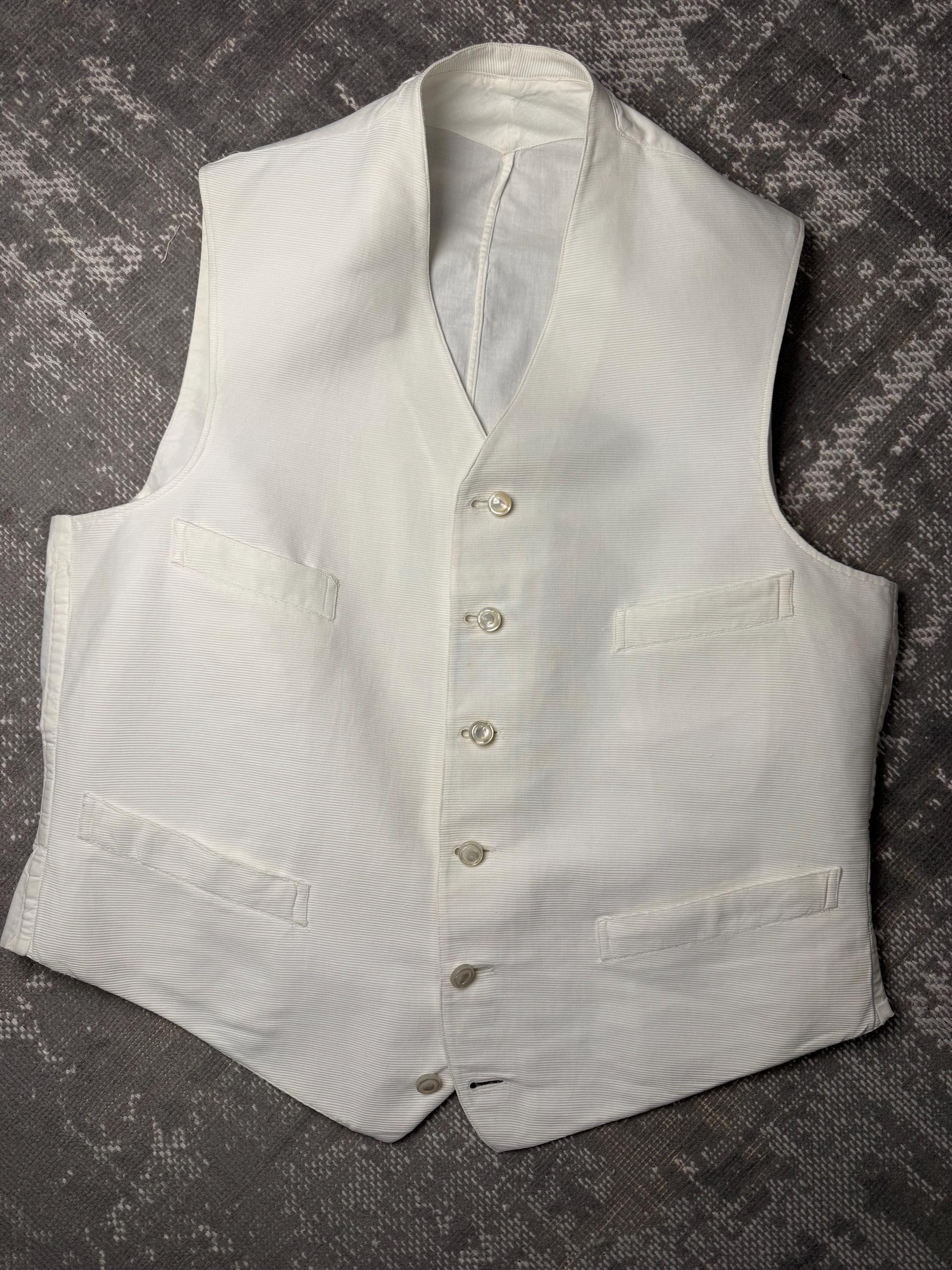 1910s Edwardian VEST Mens White Cotton Pique Tuxedo Walking Unisex
