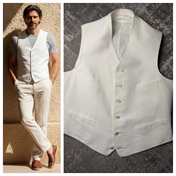 1910s Edwardian VEST Mens White Cotton Pique Tuxedo Walking Unisex