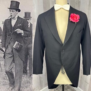 1910-1920s Authentic Edwardian Cutaway Walking Suit ~ Tuxedo Coat Tails Jacket Unisex/Mens 38&quot; Chest