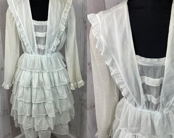 1910s Edwardian Dress~Sheer Ice Blue Batiste Cotton Day Dress 1900s Misses XS or Girls/Jrs