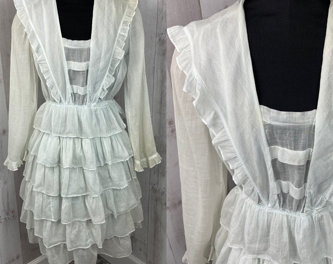 1910s Edwardian Dress~Sheer Ice Blue Batiste Cotton Day Dress 1900s Misses XS or Girls/Jrs