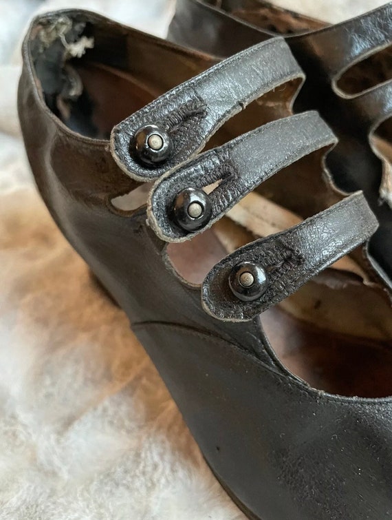 1910-1920s Antique Edwardian Shoes Black Leather … - image 3