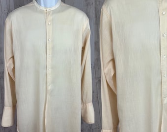 1910s Mens Antique Dress Shirt Button Front Sheer Batiste Cotton 44" Chest-Clean & Wearable!
