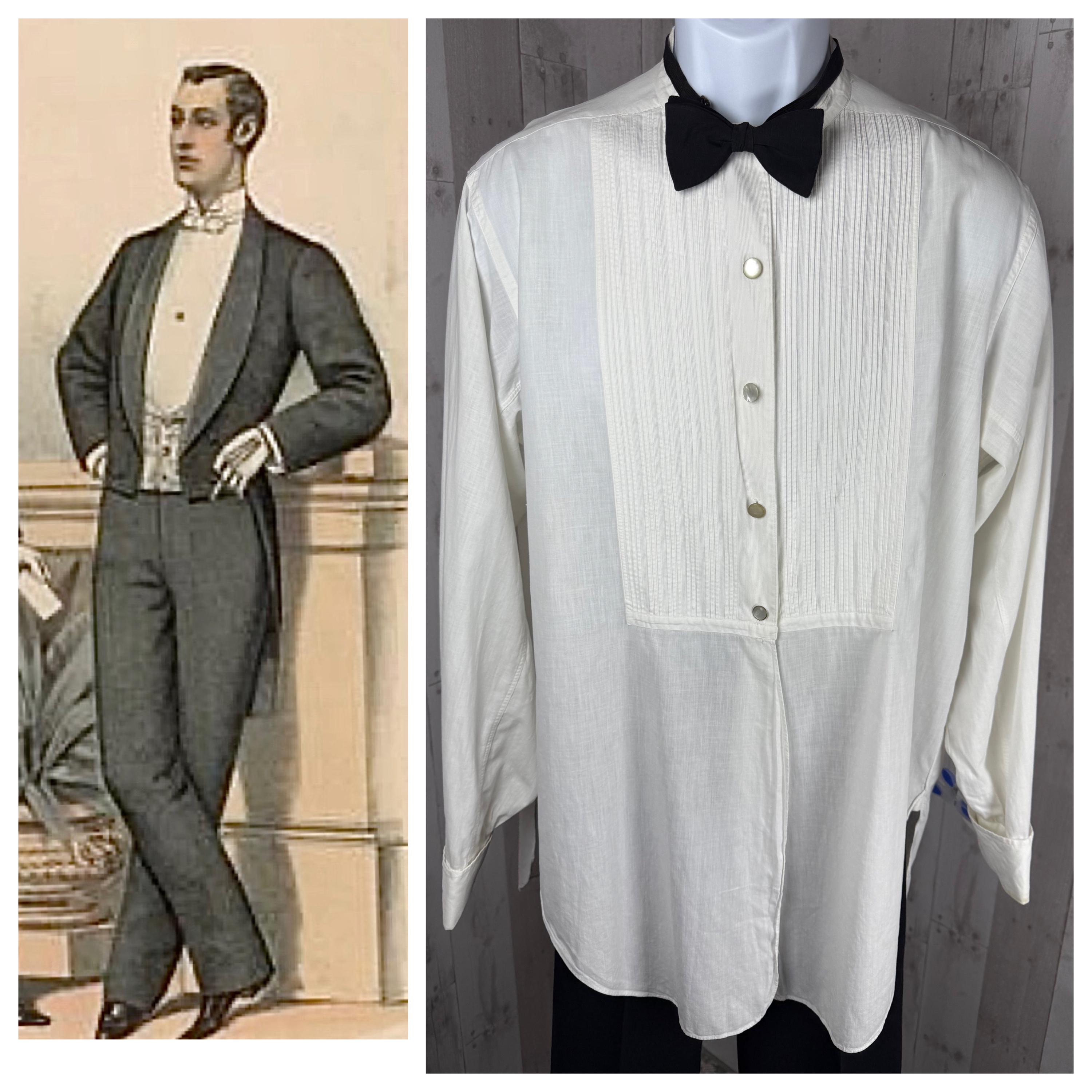 1900s ~ 1910s Victorian Arrow Dress Shirt Mens Shield Bib Front