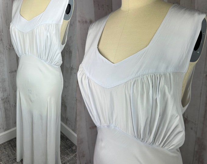 1930s True Antique Nightgown / Lingerie Ice Blue Bias Cut Rayon S/M