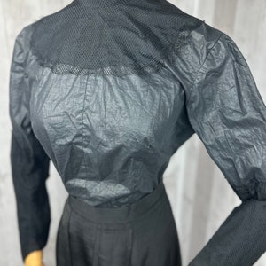 1900s Edwardian Waist Shirt Blouse Antique Black Silk w/Netting 1910s Small WOUNDED image 2