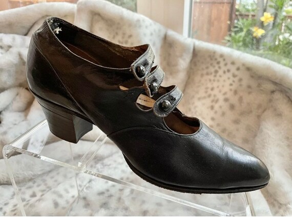 1910-1920s Antique Edwardian Shoes Black Leather … - image 5