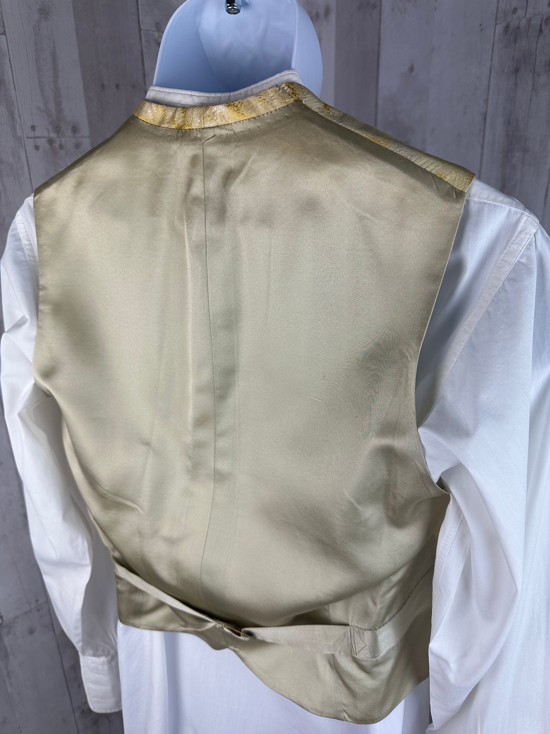 Men's Vest formal KIMONO OBI gold brocade Waistcoat Thousand Cranes black gold size L ready to ship
