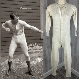 1910s Edwardian Mens Unisex Underwear Unbleached Off White/Wheat “Duofold” 1920s XSmall