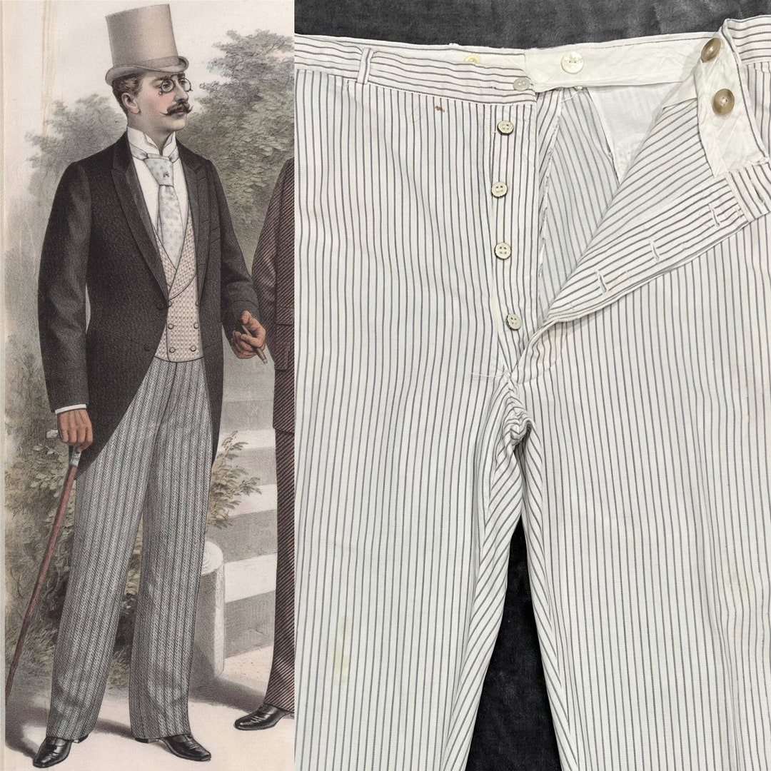 192030s Antique Pants Trousers Mens Cotton White Pinstripe Summertime