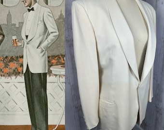 True Antique White Tuxedo Jacket Button Closure Pockets Unisex Mens Eggshell 45L