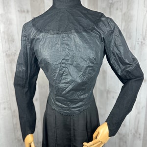 1900s Edwardian Waist Shirt Blouse Antique Black Silk w/Netting 1910s Small WOUNDED image 4