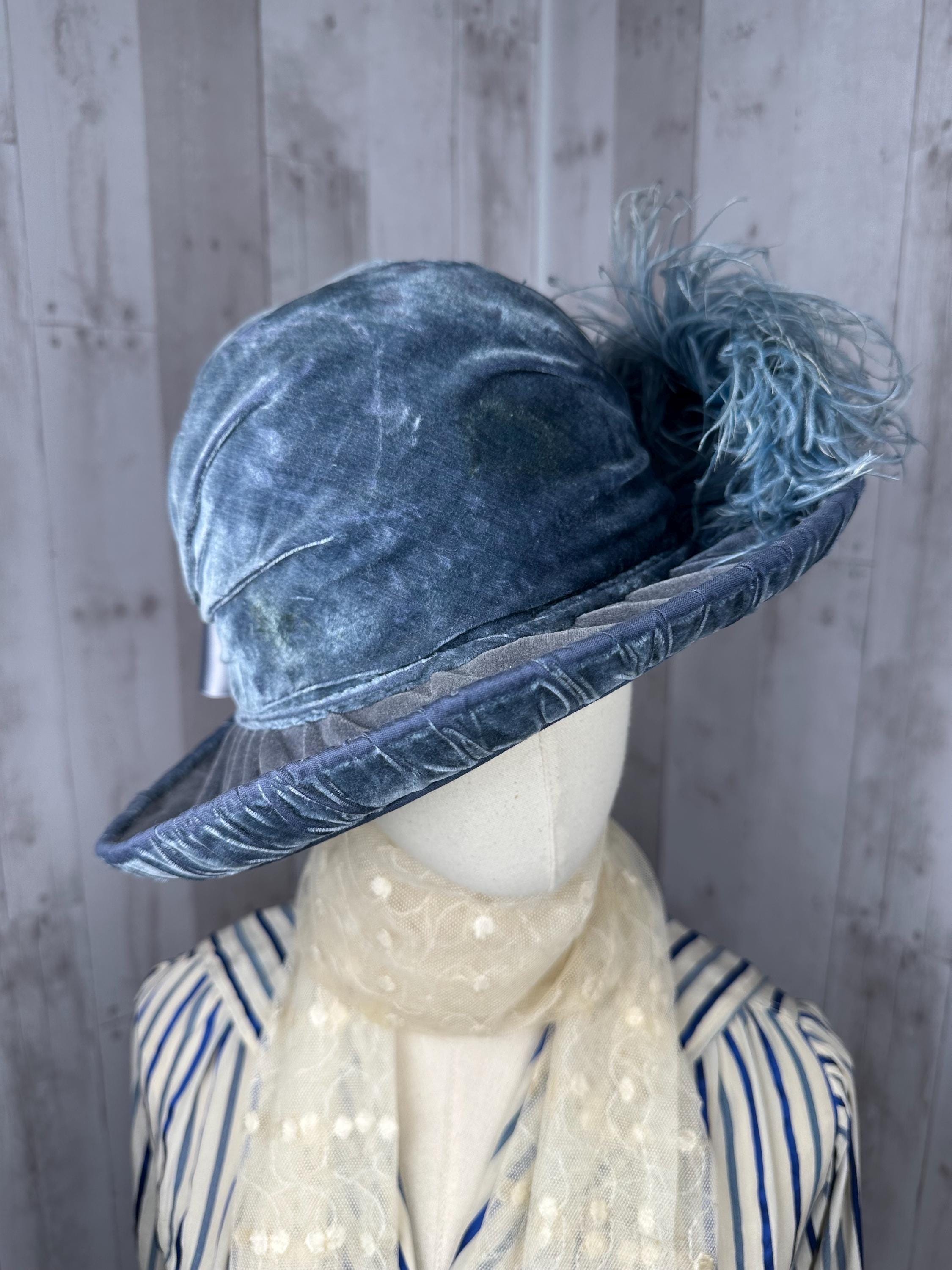Antique c1908 EDWARDIAN GIBSON Girl Ostrich Plume Wide Brim Hat AUTHENTIC Vintage ANTIQUE Edwardian 1910s Black Velvet  main image 3