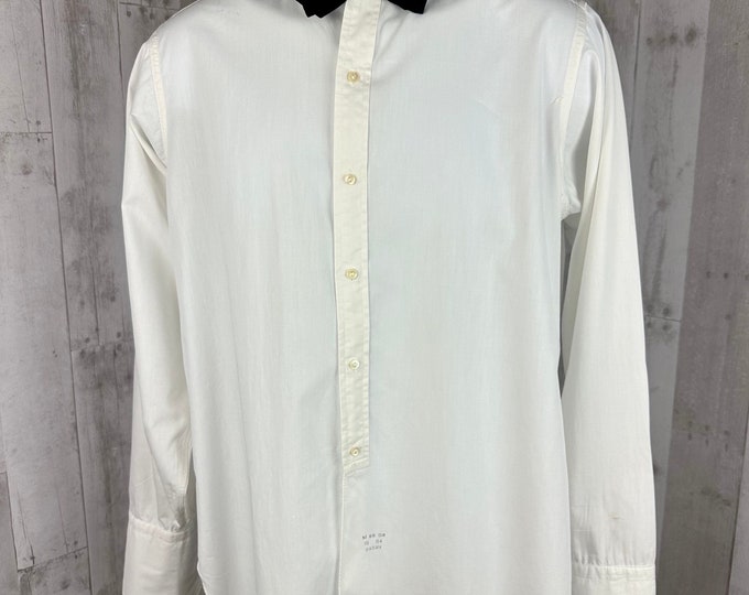 1920s Mens Antique Dress Shirt Button Front Broadcloth Cotton 1930s 44" Chest