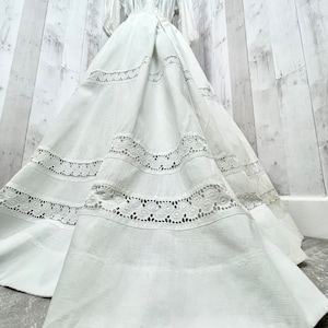 1910s True Edwardian Skirt White Linen Full Length Walking Skirt~Small/XS