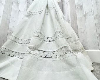 1910s True Edwardian Skirt White Linen Full Length Walking Skirt~Small/XS