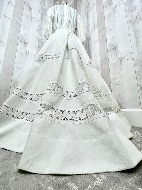 1900s True Victorian Skirt White Linen Full Lengt… - image 1