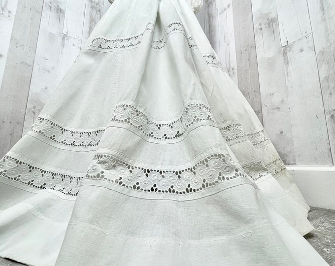 1910s True Edwardian Skirt White Linen Full Length Walking Skirt~Small/XS