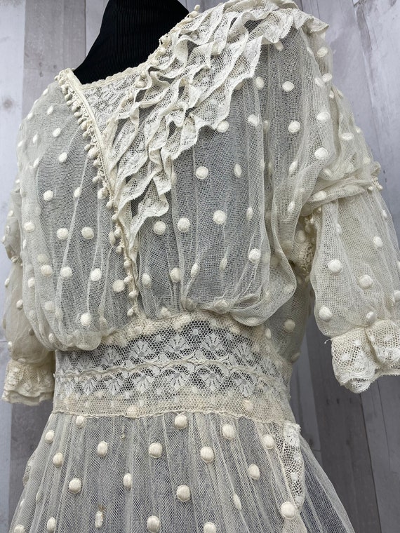 1910s True Edwardian Dress~Sheer Ivory Cotton Net… - image 8