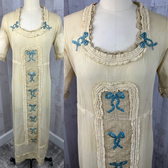 1910s Edwardian Gown ~ Sheer Egg Shell & French Bl