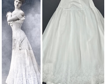 1910s Edwardian Petticoat~Antique Organdy Overlay White Crisp Cotton Crinoline Skirt Ruffle 1900s EX CONDITION! 24" waist