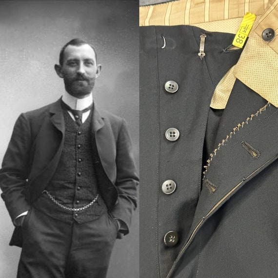 1910s AUTHENTIC Edwardian TrousersInky Black Antique… Gem