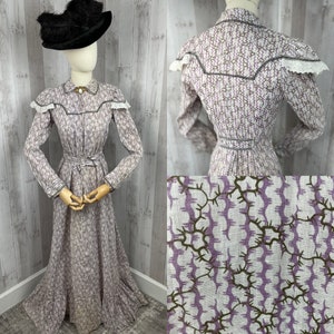 c1800s True Victorian Dress  Wearable Antique Crisp Lavender Clean Cotton Gown 1890s S/M