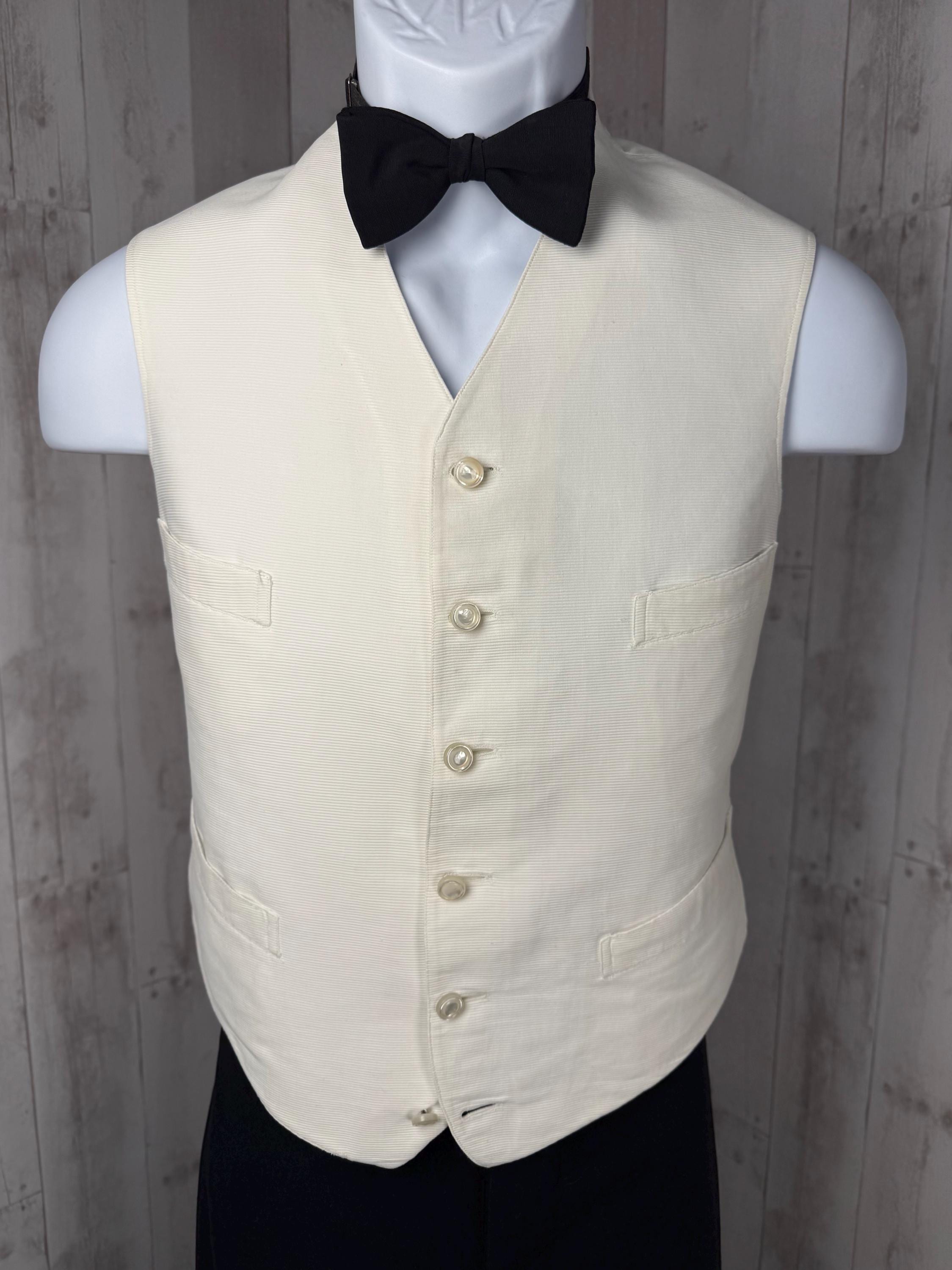 1910s Edwardian VEST Mens White Cotton Pique Tuxedo Walking Unisex