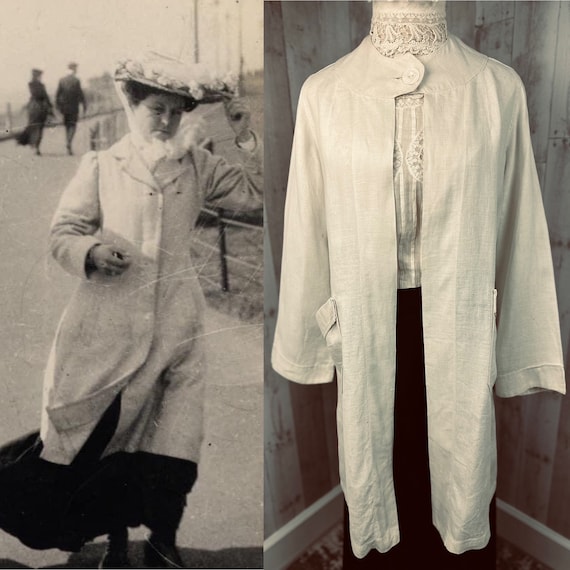 1910s Edwardian Duster Overcoat-eggshell Linen Coat for Motoring