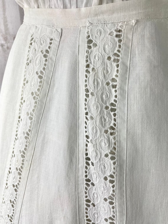 1900s True Victorian Skirt White Linen Full Lengt… - image 4