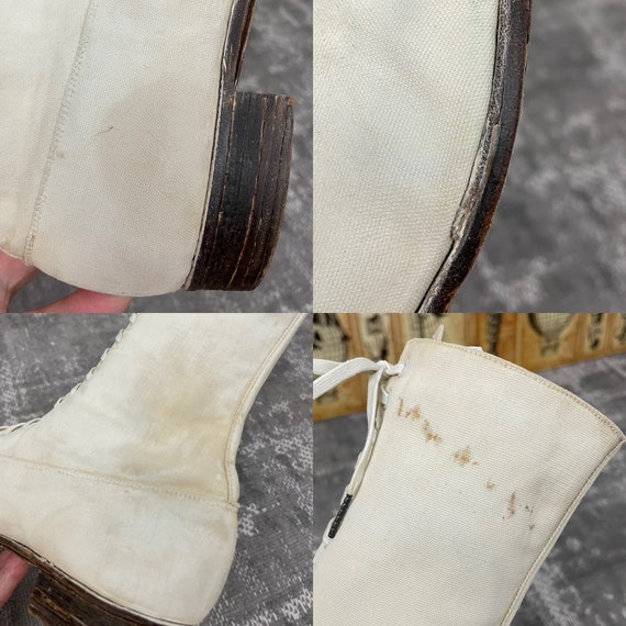 1910s Edwardian White Canvas Antique Boots Vintag… - image 10
