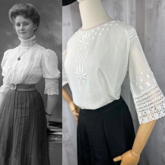 1900s Edwardian Waist Shirt  Antique Embroidered … - image 1